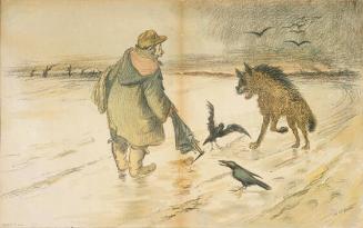 Untitled (Man with Umbrella, Wolf and Birds)