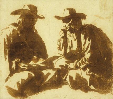 Two Men Seated and Reading a Letter