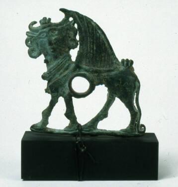 Horse bit cheekpiece in the form of a human headed bull